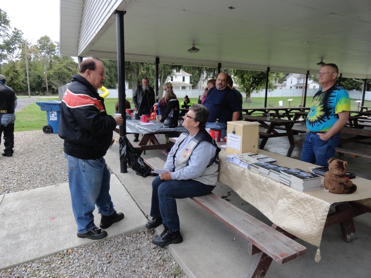 Bikers sharing literature at Run for the Hungry